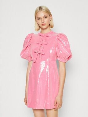 Sister Jane Pink Sequin Puff-Sleeve Mini Dress